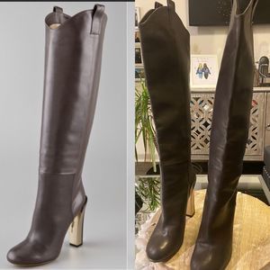 Brian Atwood “Paradis”’ Tall dark grey sexy heeled leather knee High B…